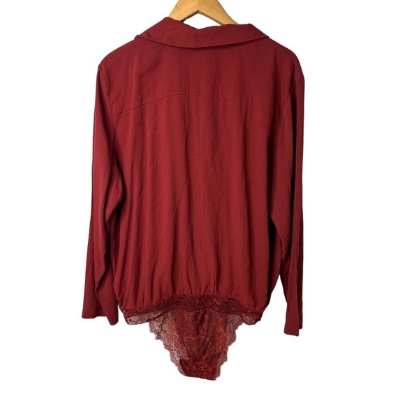 Free People Elsa Bodysuit Top Wine Size Large Surplice Neck Long Sleeve - Picture 5 of 11